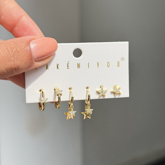 İthal 6lı Minimal Stars Set Küpe | Gold