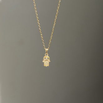 Çelik Mini Hamsa Kolye | Gold