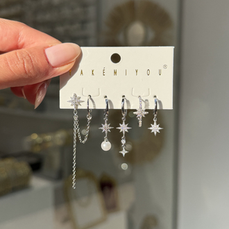 İthal 6lı Pearl PoleStar Set Küpe | Silver