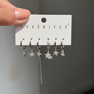 İthal 6lı Stargirl Set Küpe | Silver