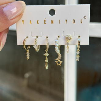 İthal 6lı Pearl Charms Set Küpe | Gold
