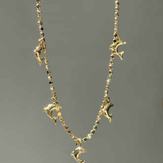 Çelik 14k Pul Zincirli Yunus Charm Kolye | Gold