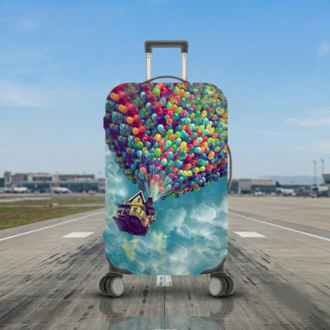✈️ LUGGIACASE Premium Gökyüzü ve Balonlu Ev Tasarımlı Valiz Koruyucu Kılıf