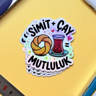 Simit + Çay Mutluluk - 8 Adet Holografik Suya Dayanıklı Sticker