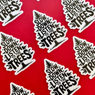 “Slow Down, Listen to the Trees” Doğa Temalı Sticker (8 Adet Paket)