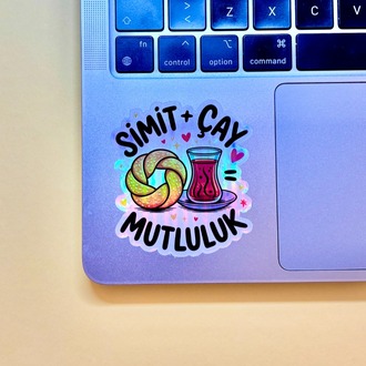 Simit + Çay Mutluluk - 8 Adet Holografik Suya Dayanıklı Sticker
