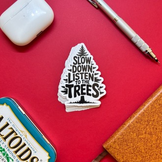 “Slow Down, Listen to the Trees” Doğa Temalı Sticker (8 Adet Paket)