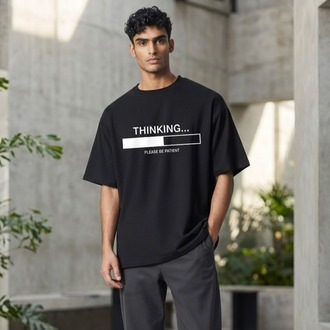 Lumora Oversize Unisex Baskılı Tişört %100 Pamuk Premium Streetwear – Thinking