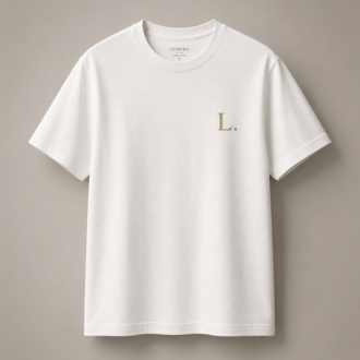 Lumora Oversize Unisex Baskılı Tişört - Signature L Minimal Logo Tasarım - Beyaz