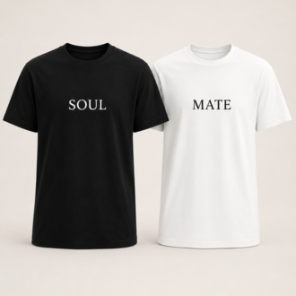 Lumora Couple Collection Oversize Unisex Çift Tişörtü - Soul / Mate Tasarım - Siyah & Beyaz
