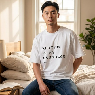 Lumora Oversize Unisex Minimal Baskılı Tişört %100 Pamuk – Rhythm Is My Language
