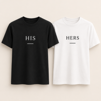 Lumora Couple Collection Oversize Unisex Çift Tişörtü - His / Hers Tasarım - Siyah & Beyaz