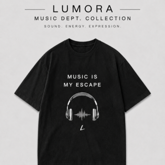 Lumora Oversize Unisex Müzik Temalı Baskılı Tişört %100 Pamuk Streetwear – Music Is My Escap
