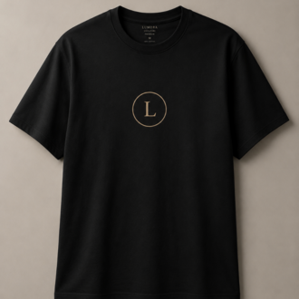 Lumora Oversize Unisex Baskılı Tişört - Signature L Minimal Logo Tasarım - Siyah