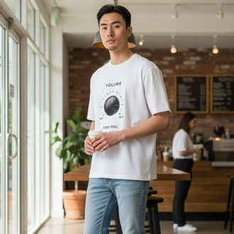Lumora Oversize Unisex Müzik Temalı Baskılı Tişört %100 Pamuk – Volume Control Th