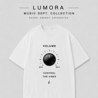 Lumora Oversize Unisex Müzik Temalı Baskılı Tişört %100 Pamuk – Volume Control Th