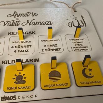 Kişiye Özel Ahşap 5 Vakit Namaz Takip Tablosu - Montessori Eğitim Ürünü