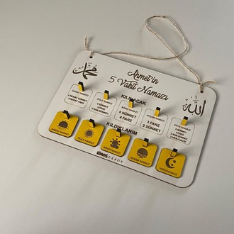 Kişiye Özel Ahşap 5 Vakit Namaz Takip Tablosu - Montessori Eğitim Ürünü
