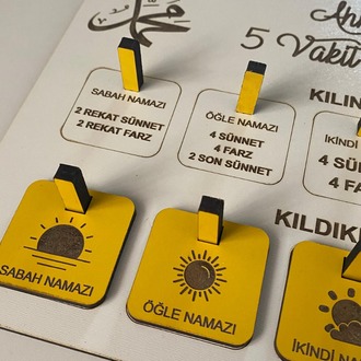 Kişiye Özel Ahşap 5 Vakit Namaz Takip Tablosu - Montessori Eğitim Ürünü