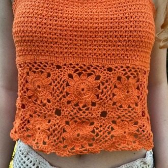 Çiçek Motifli El İşi Crop Top 