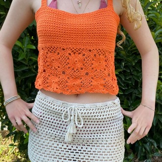 Çiçek Motifli El İşi Crop Top 