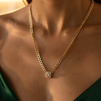Çelik Taşlı Gold Kolye
