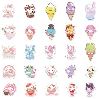 50 Desen Sevimli Karikatür Sanrio Dondurma Su Geçirmez Stickers