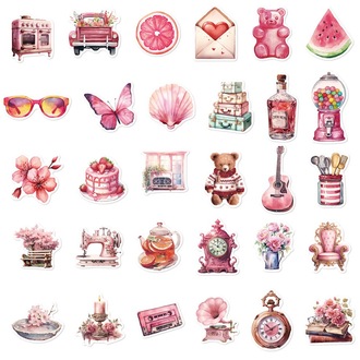 60 Desen Pembe Retro Tatil Su Geçirmez Stickers