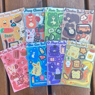8 Adet Bal Ayısı ve Havuç Tavşanı Kolaj Orijinal Karikatür DIY Stickers