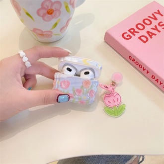 Çiçek Desenli Airpods Kılıf + Çiçek Keychain