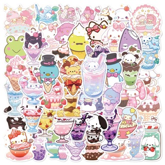 50 Desen Sevimli Karikatür Sanrio Dondurma Su Geçirmez Stickers