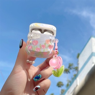 Çiçek Desenli Airpods Kılıf + Çiçek Keychain