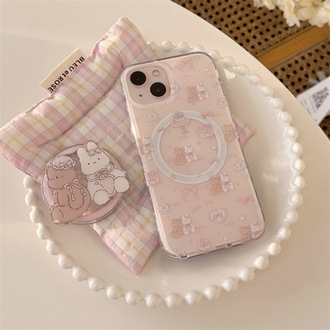 Çift Katmanlı Manyetik, Çiçek Desenli Ayıcık ve Tavşanlı, iPhone 15