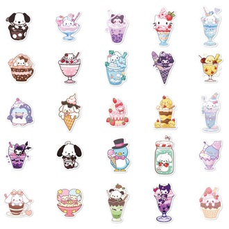 50 Desen Sevimli Karikatür Sanrio Dondurma Su Geçirmez Stickers
