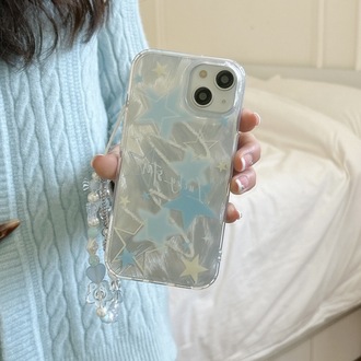 Çift katmanlı tüy desenli şeffaf yıldızlı iPhone 14 Pro Max