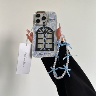 Mavı Kelebek Desenli + Charm İphone Kılıfı