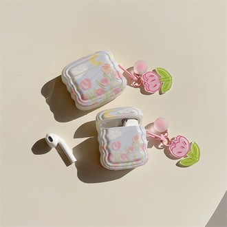 Çiçek Desenli Airpods Kılıf + Çiçek Keychain