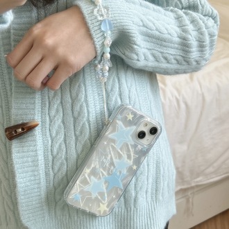 Çift katmanlı tüy desenli şeffaf yıldızlı iPhone 14 Pro Max