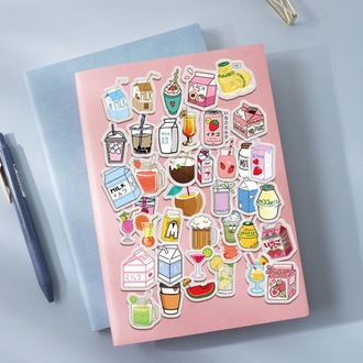 Japon Kağıdı Serisi / 40 Adet Karikatür İçecek Sevimli Stickers