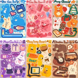 8 Adet Bal Ayısı ve Havuç Tavşanı Kolaj Orijinal Karikatür DIY Stickers