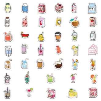 Japon Kağıdı Serisi / 40 Adet Karikatür İçecek Sevimli Stickers