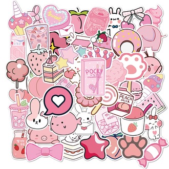 50 Desen Yeni Tasarım Pembe Kız Karikatür Su Geçirmez Stickers
