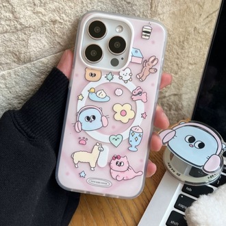 12 ProMax Kulaklık Takan Karikatür Kedi Masafe Kılıf ve Magnetik Holder