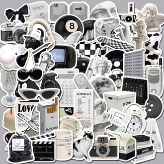 61 Desen siyah beyaz basit stil Su Geçirmez Stickers