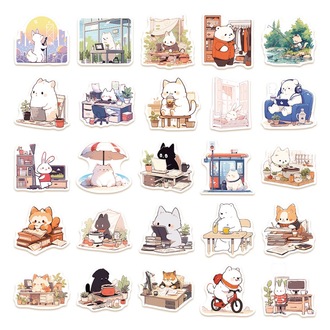 50 Desen Sevimli Karikatür Kore Tarzı Kedi Su Geçirmez Stickers