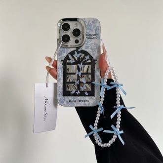 Mavı Kelebek Desenli + Charm İphone Kılıfı