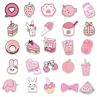 50 Desen Yeni Tasarım Pembe Kız Karikatür Su Geçirmez Stickers