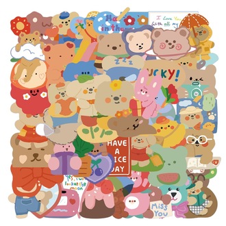 50 Desen Sevimli Karikatür Kore Tarzı Ayı Su Geçirmez Stickers