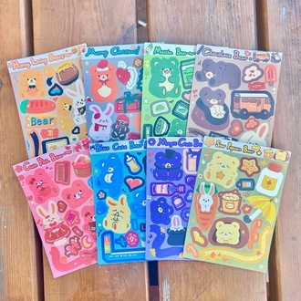 8 Adet Bal Ayısı ve Havuç Tavşanı Kolaj Orijinal Karikatür DIY Stickers