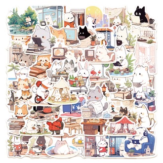 50 Desen Sevimli Karikatür Kore Tarzı Kedi Su Geçirmez Stickers